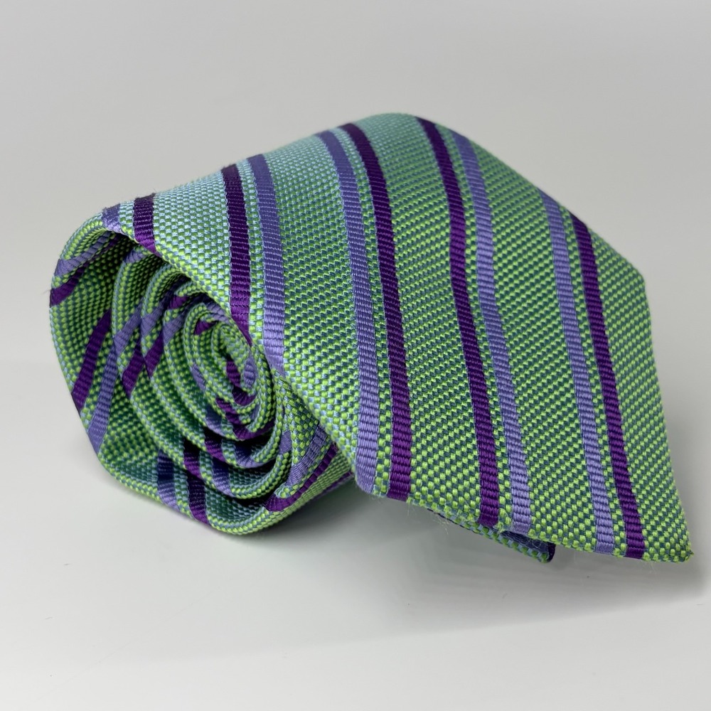 Hermes Paris Silk Regimental Stripe Tie Heavy Basket Weave Made France